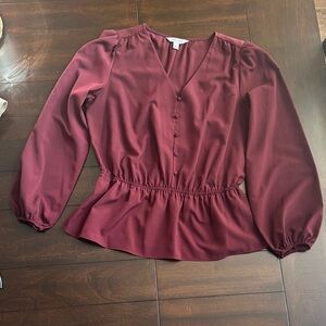 Nine West Burgundy Blouse with V-Neck